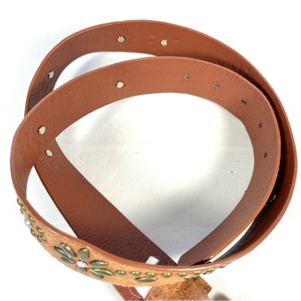 Western‎ Studded Rhinestone Belt Brown Faux Leather Womens S/M 42" - Picture 4 of 5